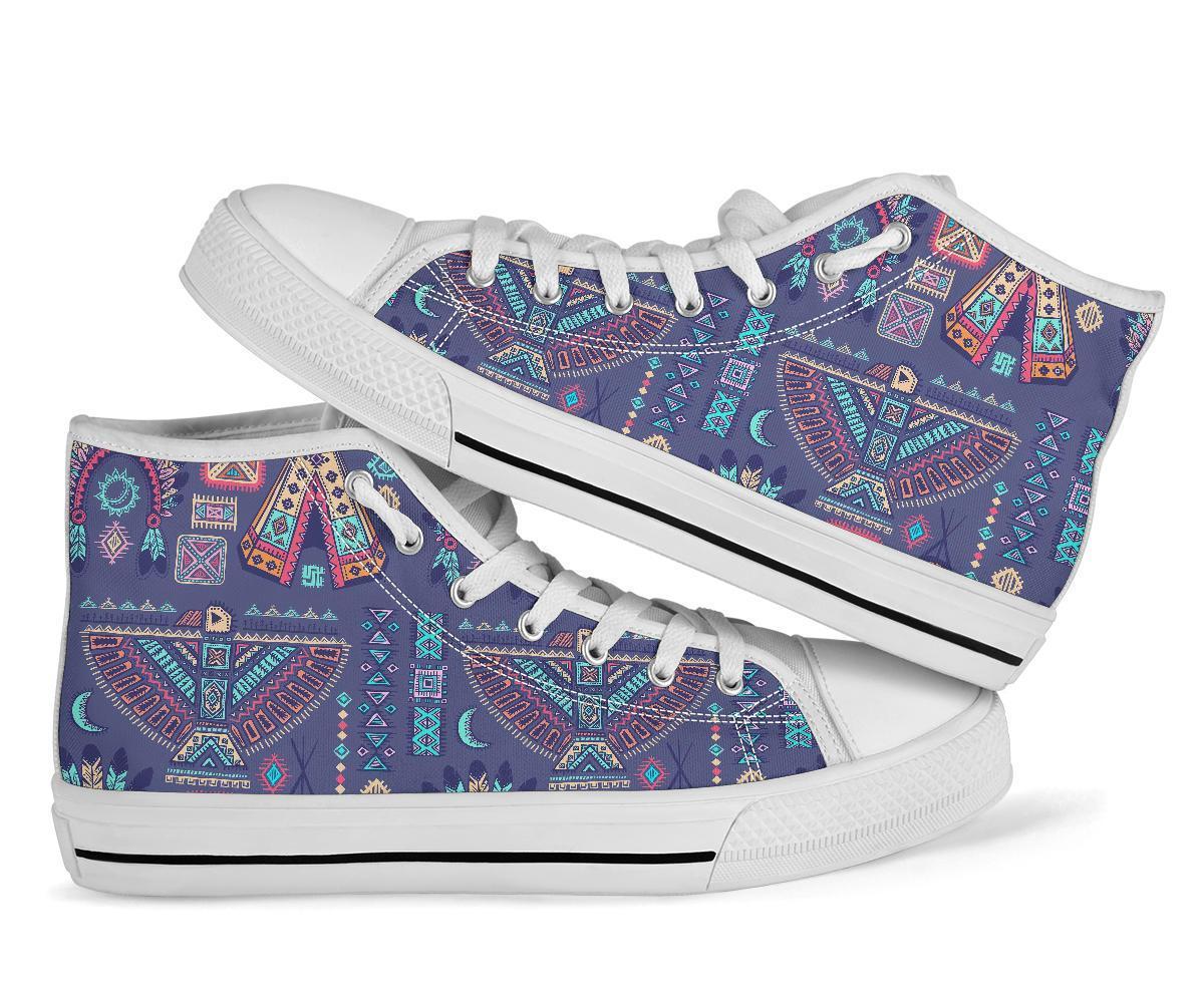Navajo Native Aztec Indians American Tribal Print Men Women's High Top Shoes-grizzshop