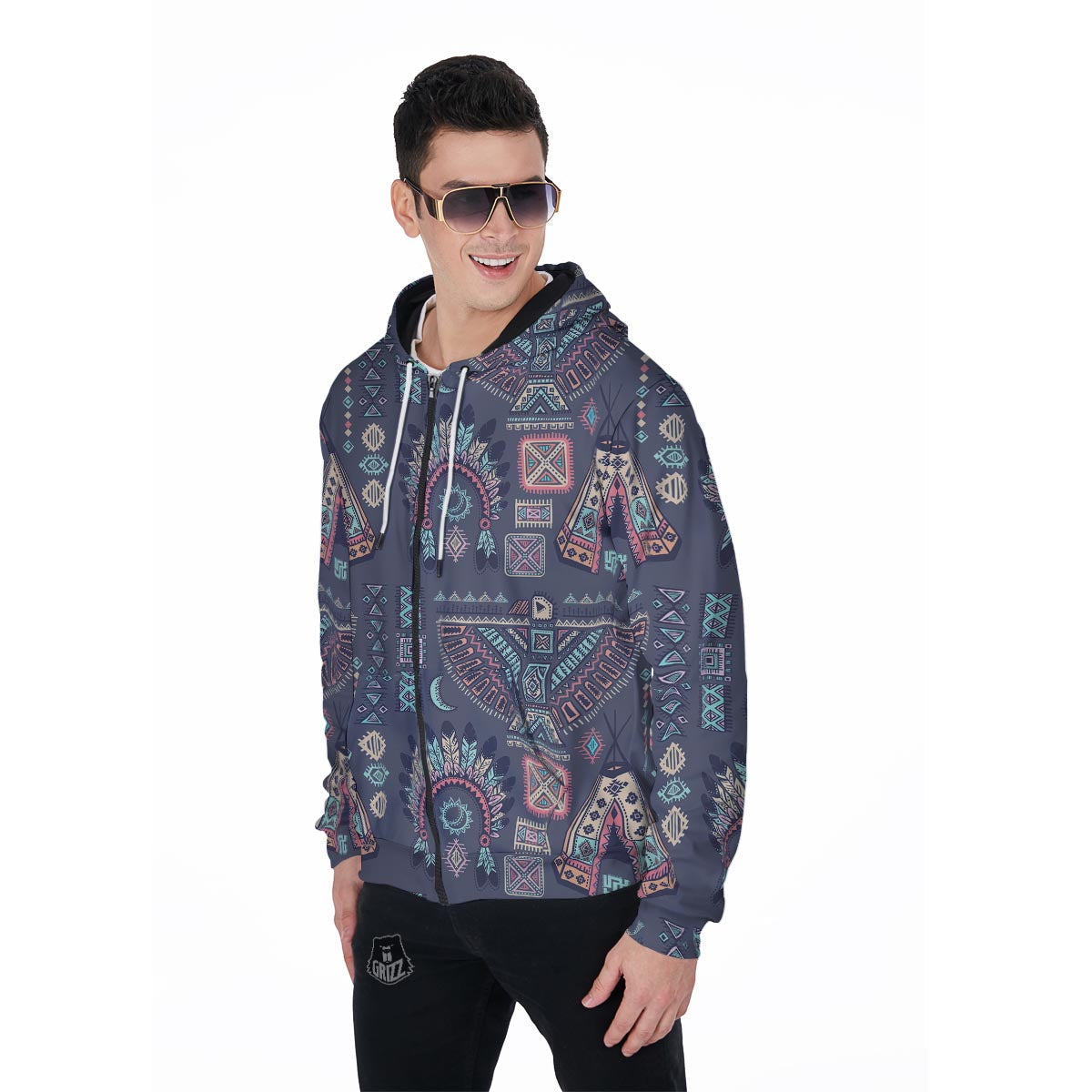 Navajo Native Aztec Indians American Tribal Print Men Zip Up Hoodie-grizzshop