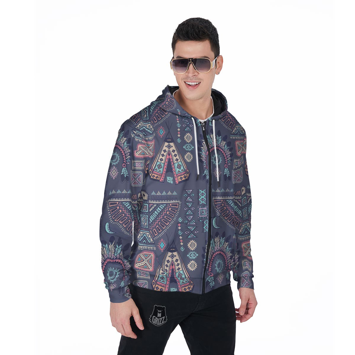 Navajo Native Aztec Indians American Tribal Print Men Zip Up Hoodie-grizzshop