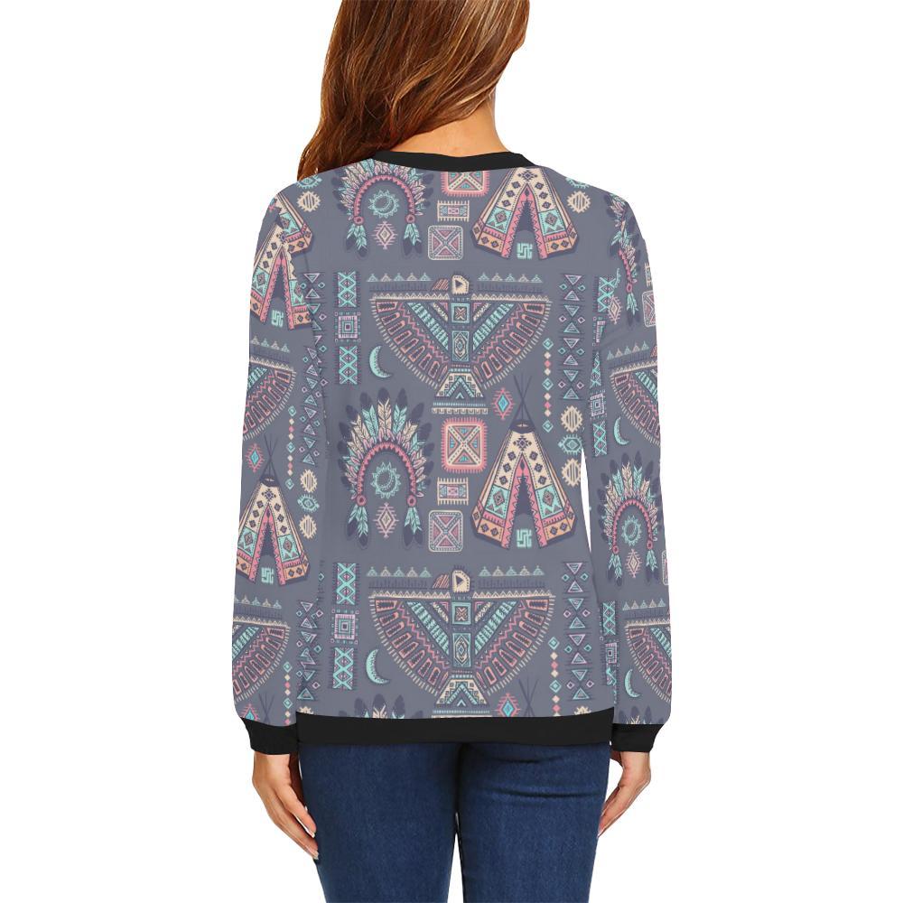 Navajo Native Aztec Indians American Tribal Print Women Crewneck Sweatshirt-grizzshop