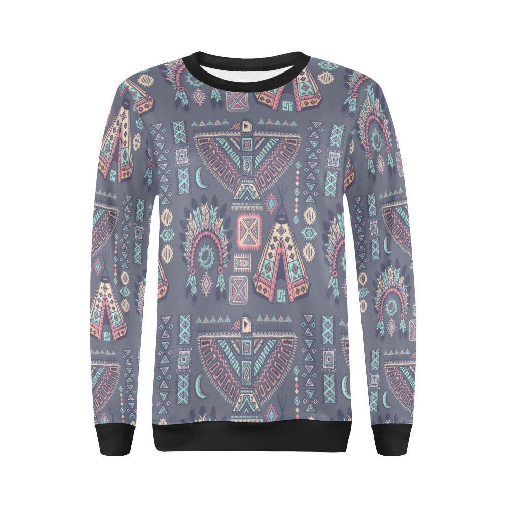 Navajo Native Aztec Indians American Tribal Print Women Crewneck Sweatshirt-grizzshop