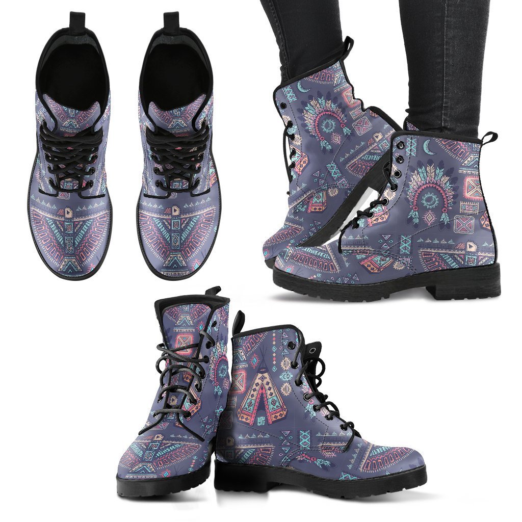 Navajo Native Aztec Indians American Tribal Print Women Leather Boots-grizzshop