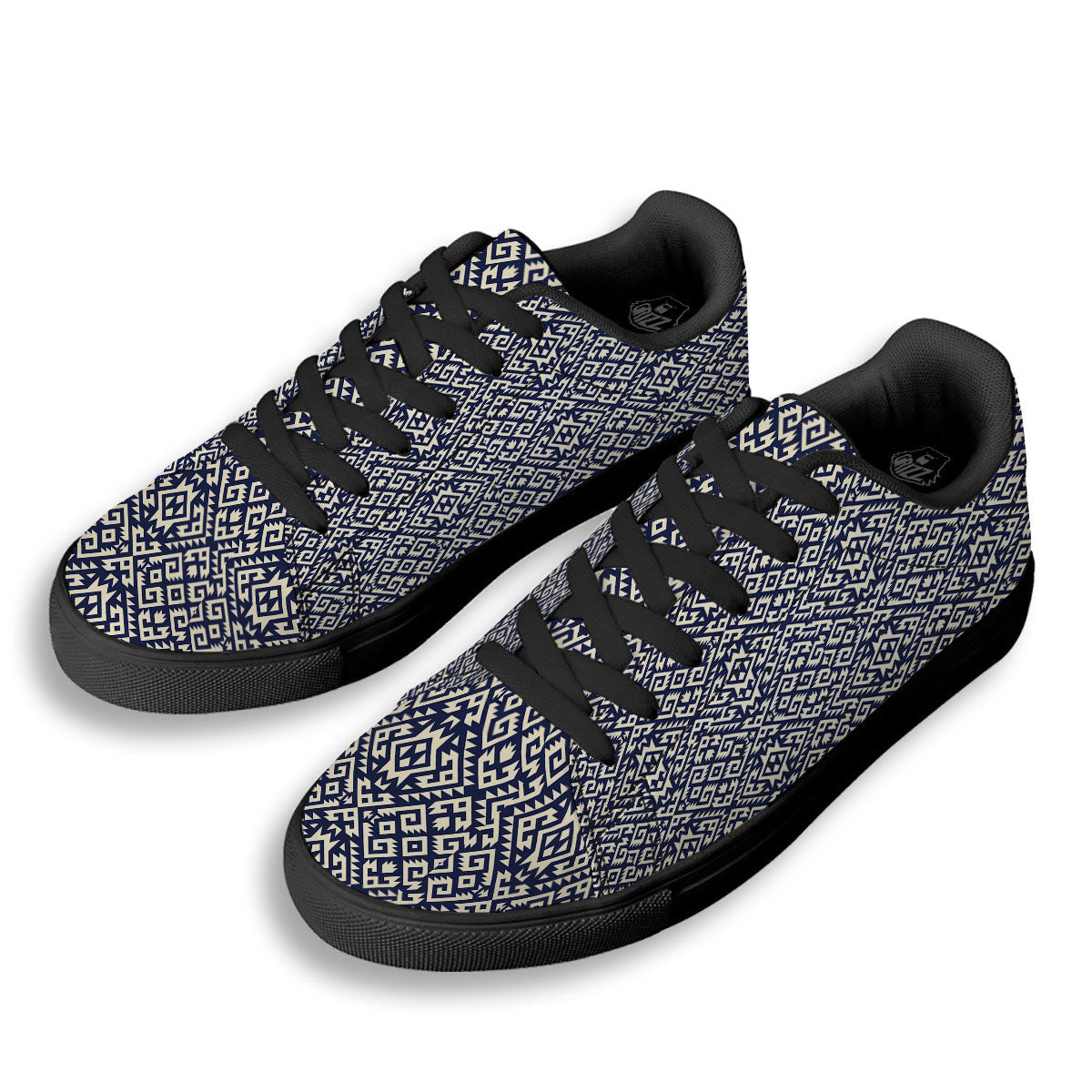 Navajo Native Indian Print Pattern Black Low Top Sneakers-grizzshop