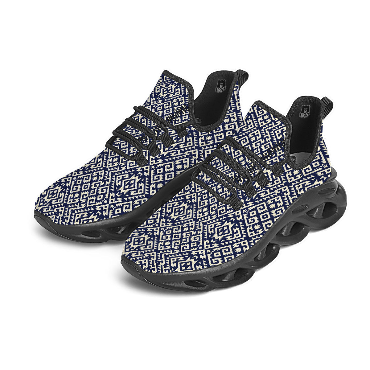 Navajo Native Indian Print Pattern Black Running Shoes-grizzshop