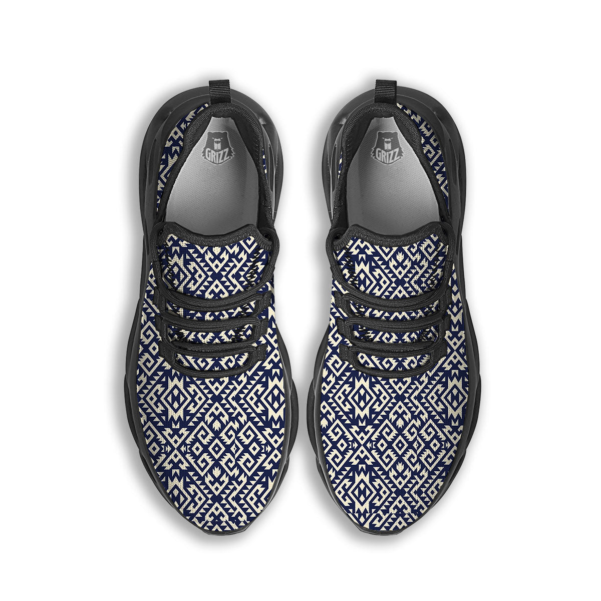 Navajo Native Indian Print Pattern Black Running Shoes-grizzshop