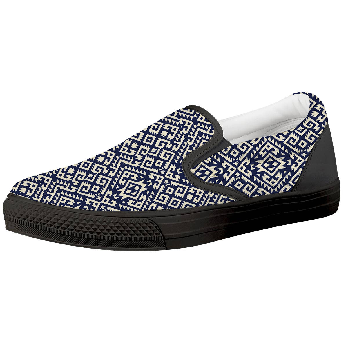 Navajo Native Indian Print Pattern Black Slip On Shoes-grizzshop