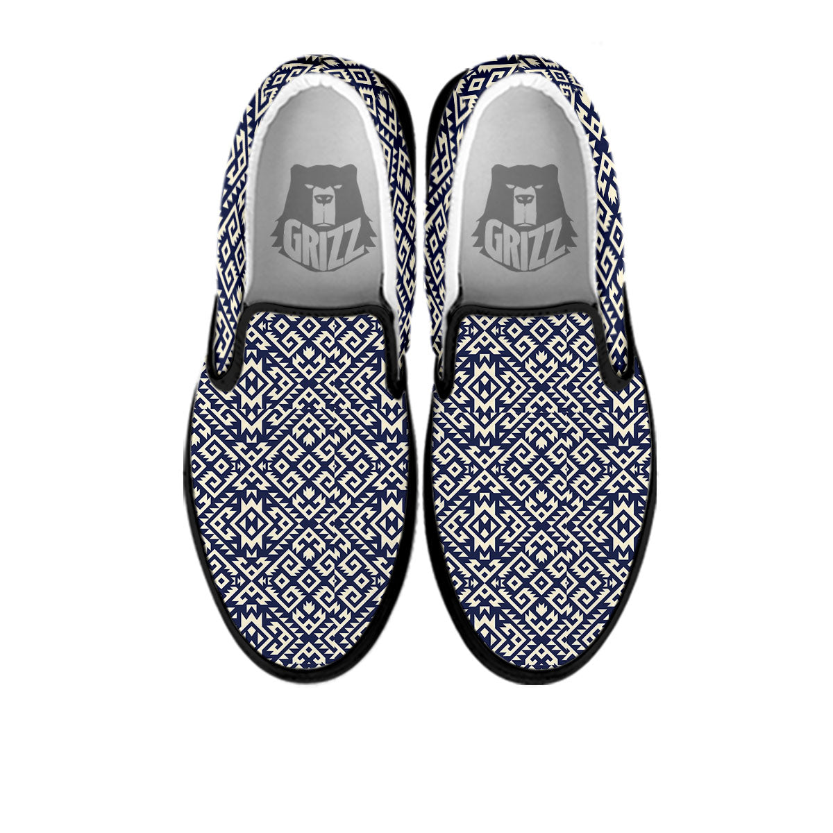 Navajo Native Indian Print Pattern Black Slip On Shoes-grizzshop