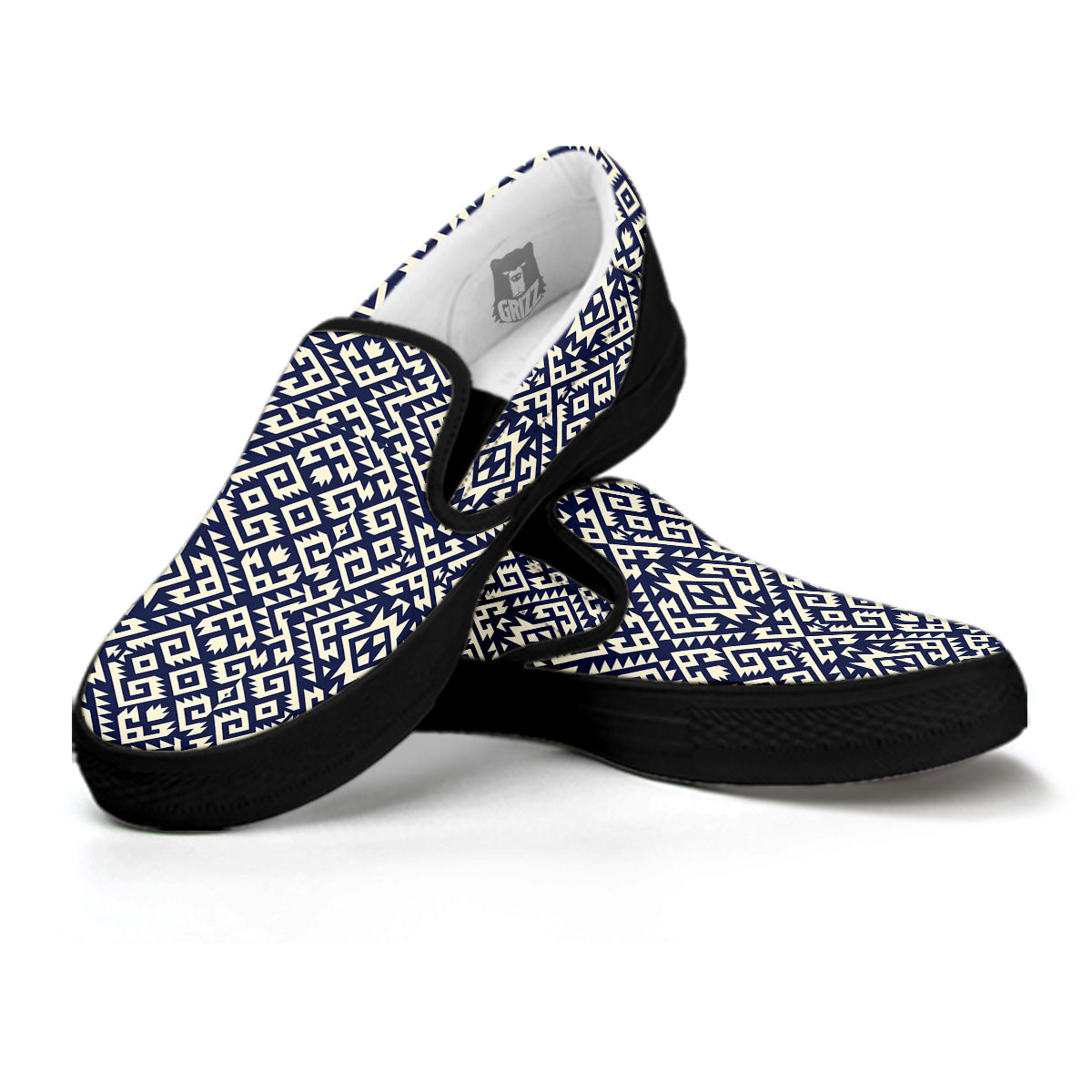 Navajo Native Indian Print Pattern Black Slip On Shoes-grizzshop
