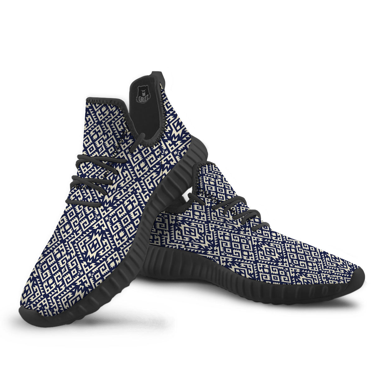 Navajo Native Indian Print Pattern Black Walking Shoes-grizzshop