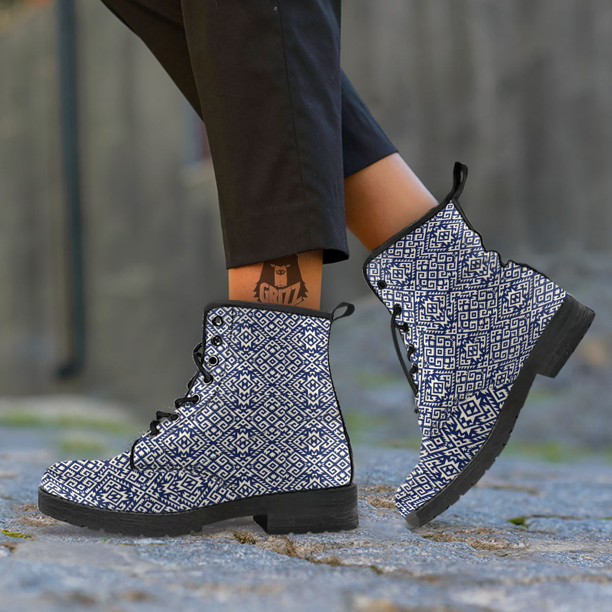 Navajo Native Indian Print Pattern Leather Boots-grizzshop