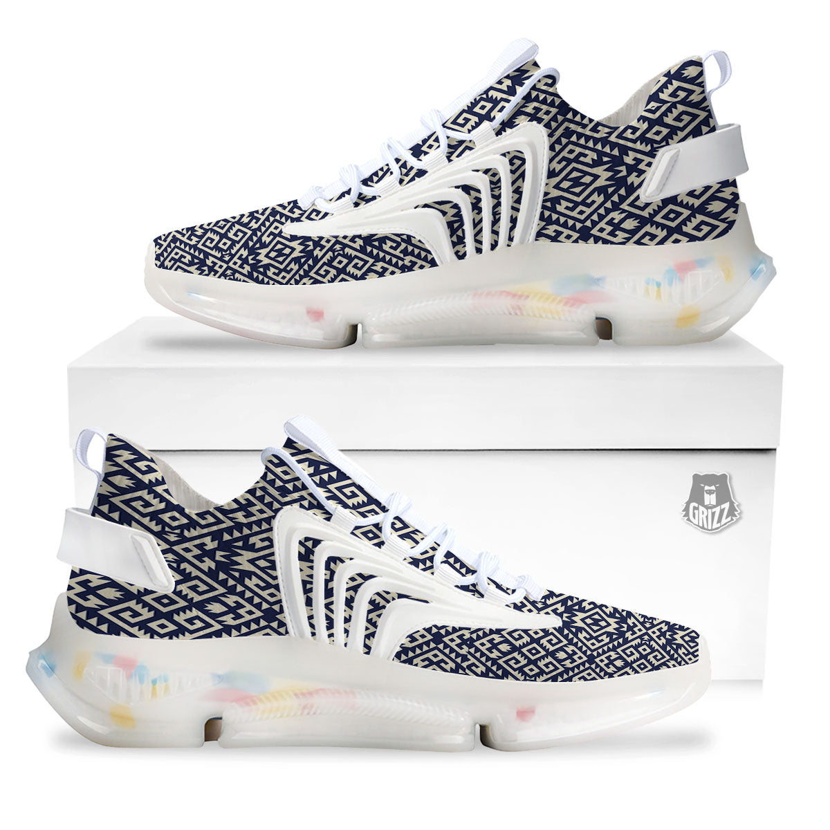Navajo Native Indian Print Pattern White Gym Shoes-grizzshop