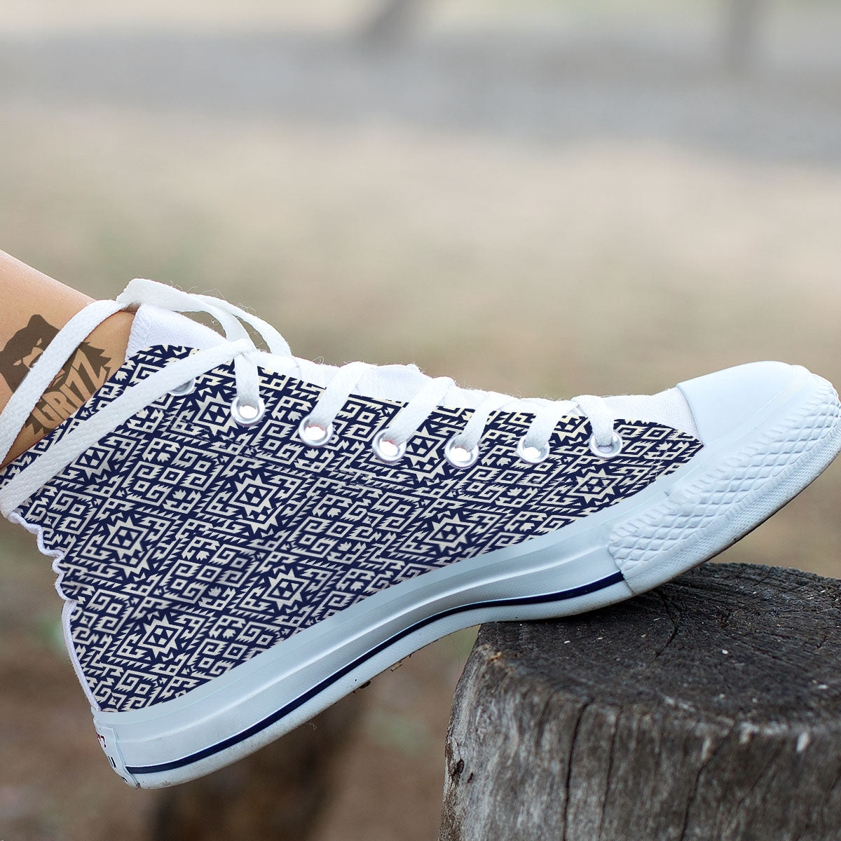 Navajo Native Indian Print Pattern White High Top Shoes-grizzshop