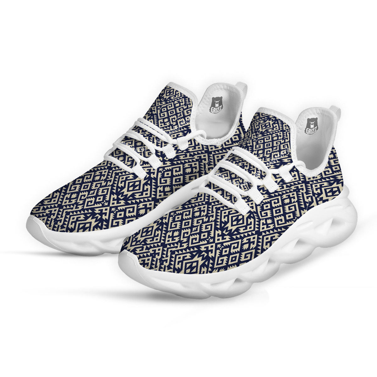 Navajo Native Indian Print Pattern White Running Shoes-grizzshop