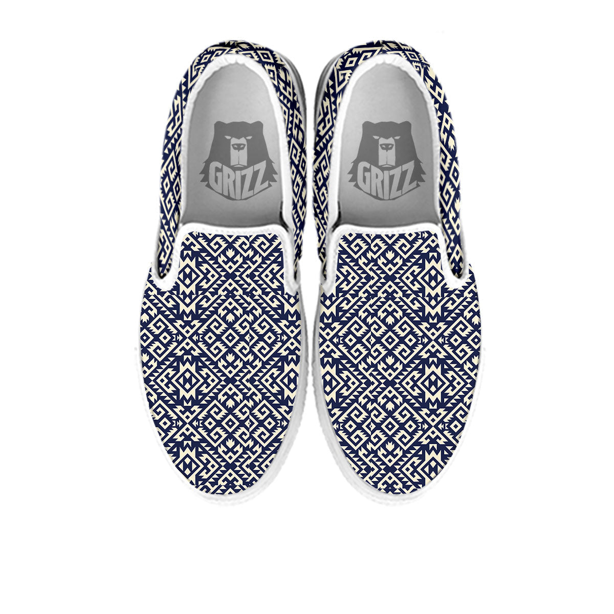 Navajo Native Indian Print Pattern White Slip On Shoes-grizzshop
