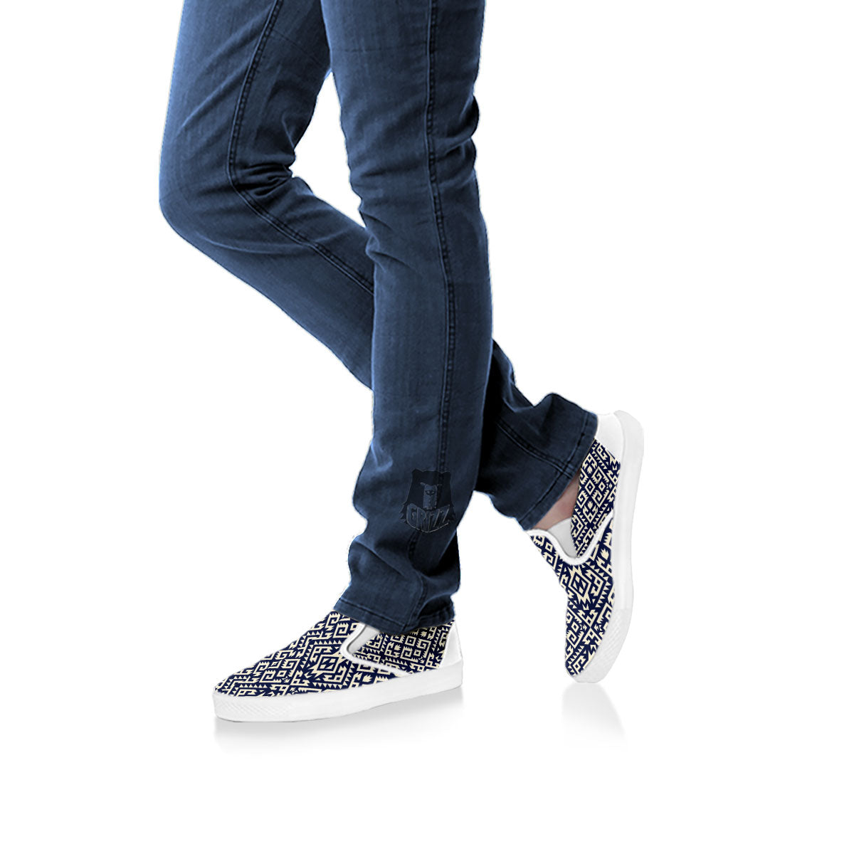 Navajo Native Indian Print Pattern White Slip On Shoes-grizzshop
