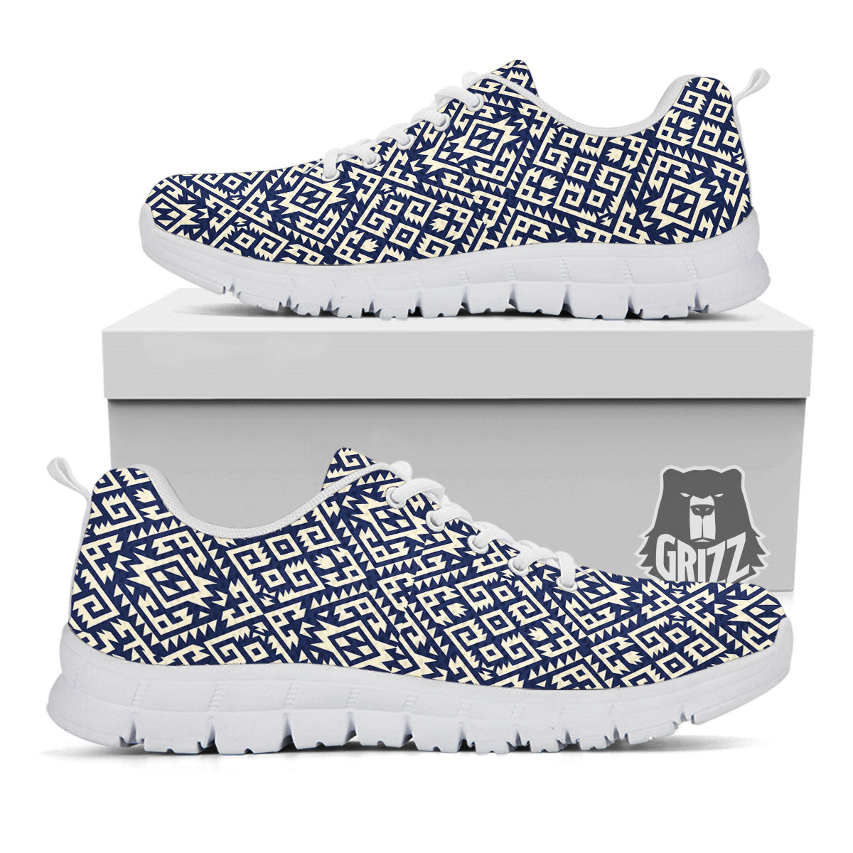 Navajo Native Indian Print Pattern White Sneaker-grizzshop