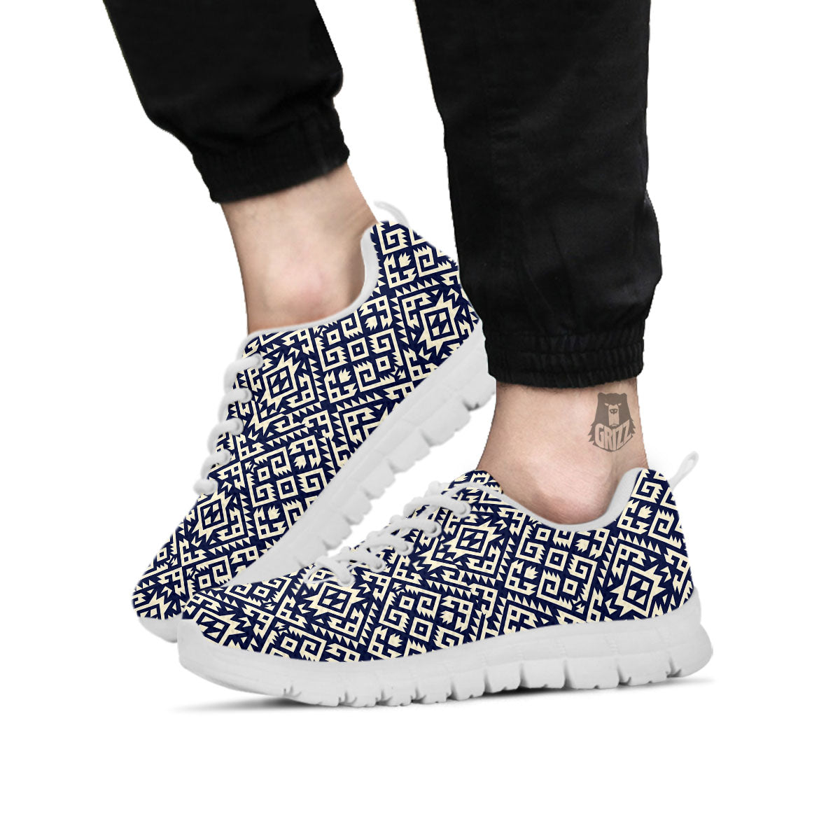 Navajo Native Indian Print Pattern White Sneaker-grizzshop