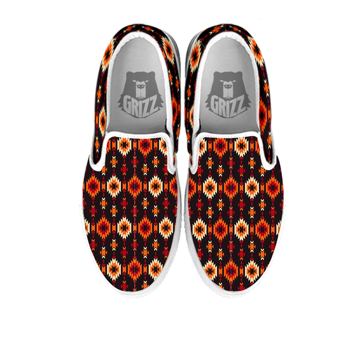 Navajo Native Pattern White Slip On Shoes-grizzshop