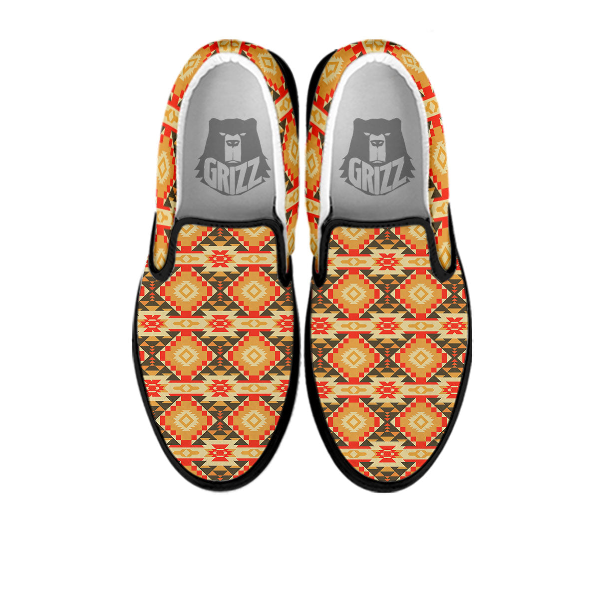 Navajo Native Print Pattern Black Slip On Shoes-grizzshop