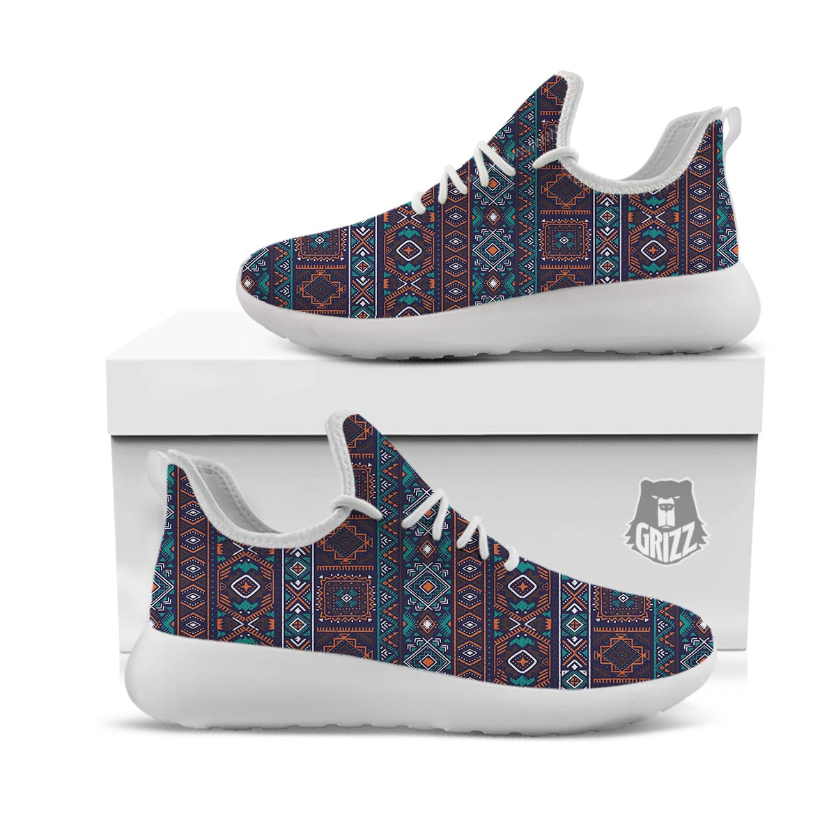 Navajo Retro Tribal Print Pattern White Athletic Shoes-grizzshop