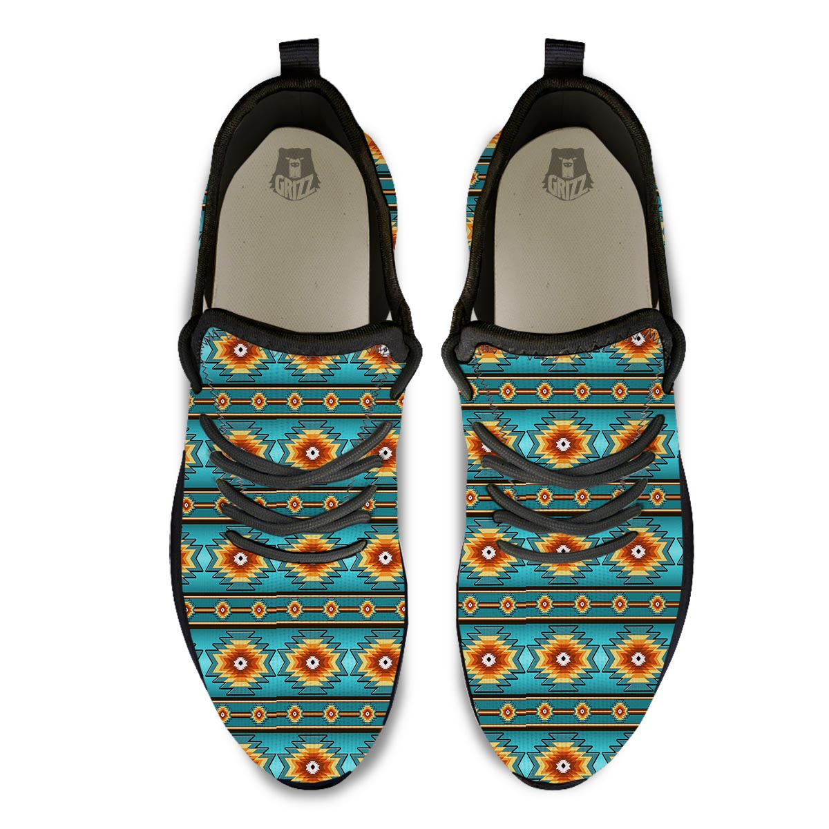 Navajo Teal Southwestern Print Pattern Black Athletic Shoes-grizzshop
