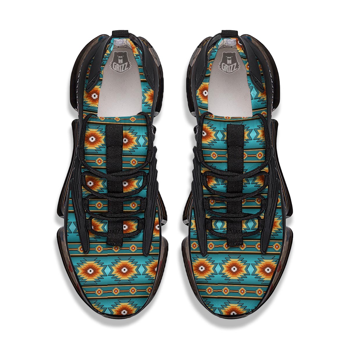 Navajo Teal Southwestern Print Pattern Black Gym Shoes-grizzshop