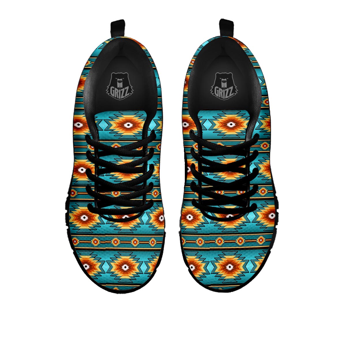 Navajo Teal Southwestern Print Pattern Black Sneaker-grizzshop