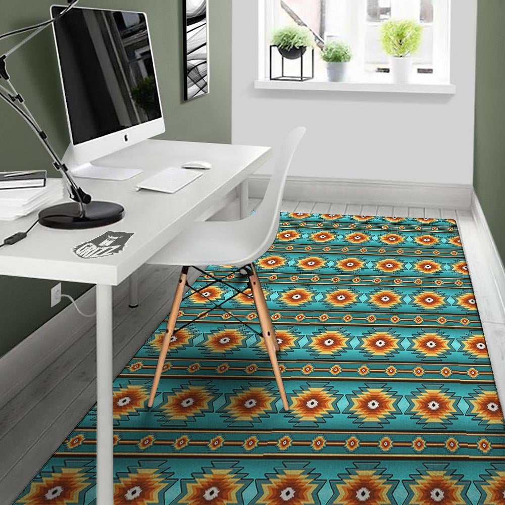 Navajo Teal Southwestern Print Pattern Floor Mat-grizzshop