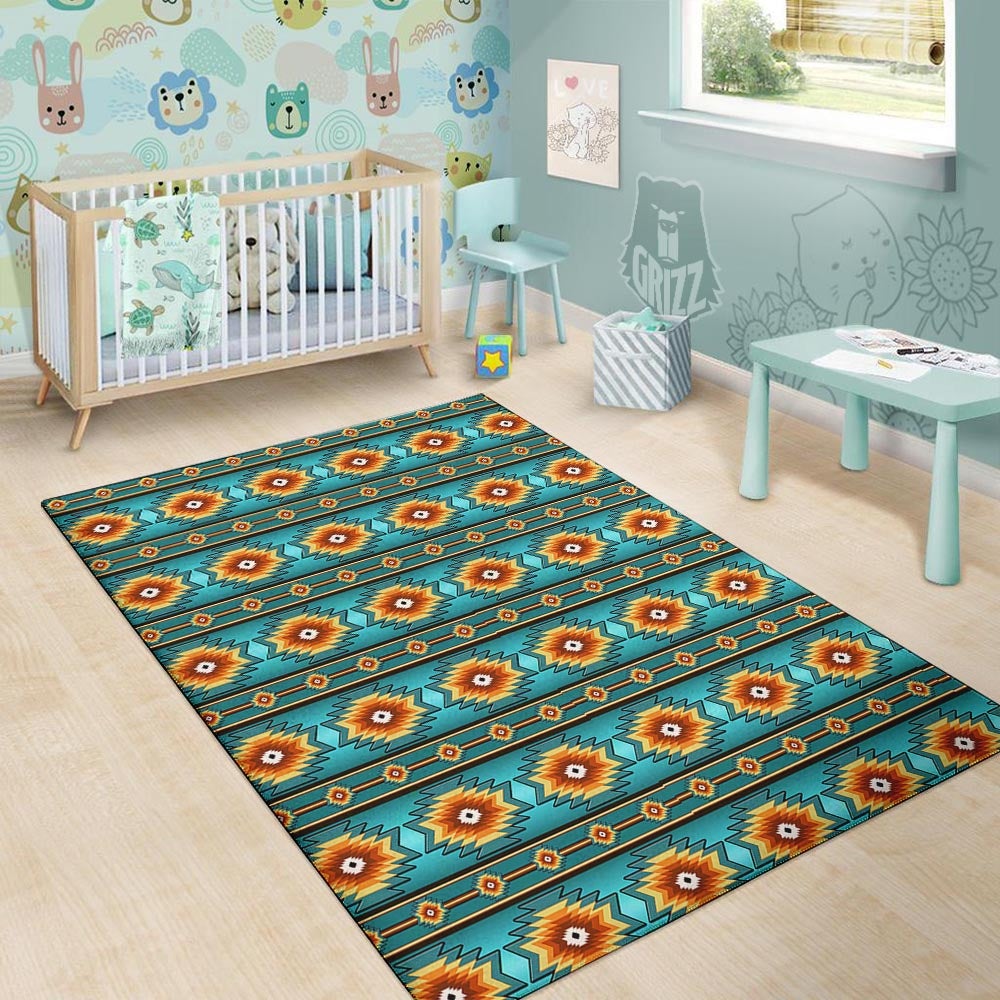 Navajo Teal Southwestern Print Pattern Floor Mat-grizzshop