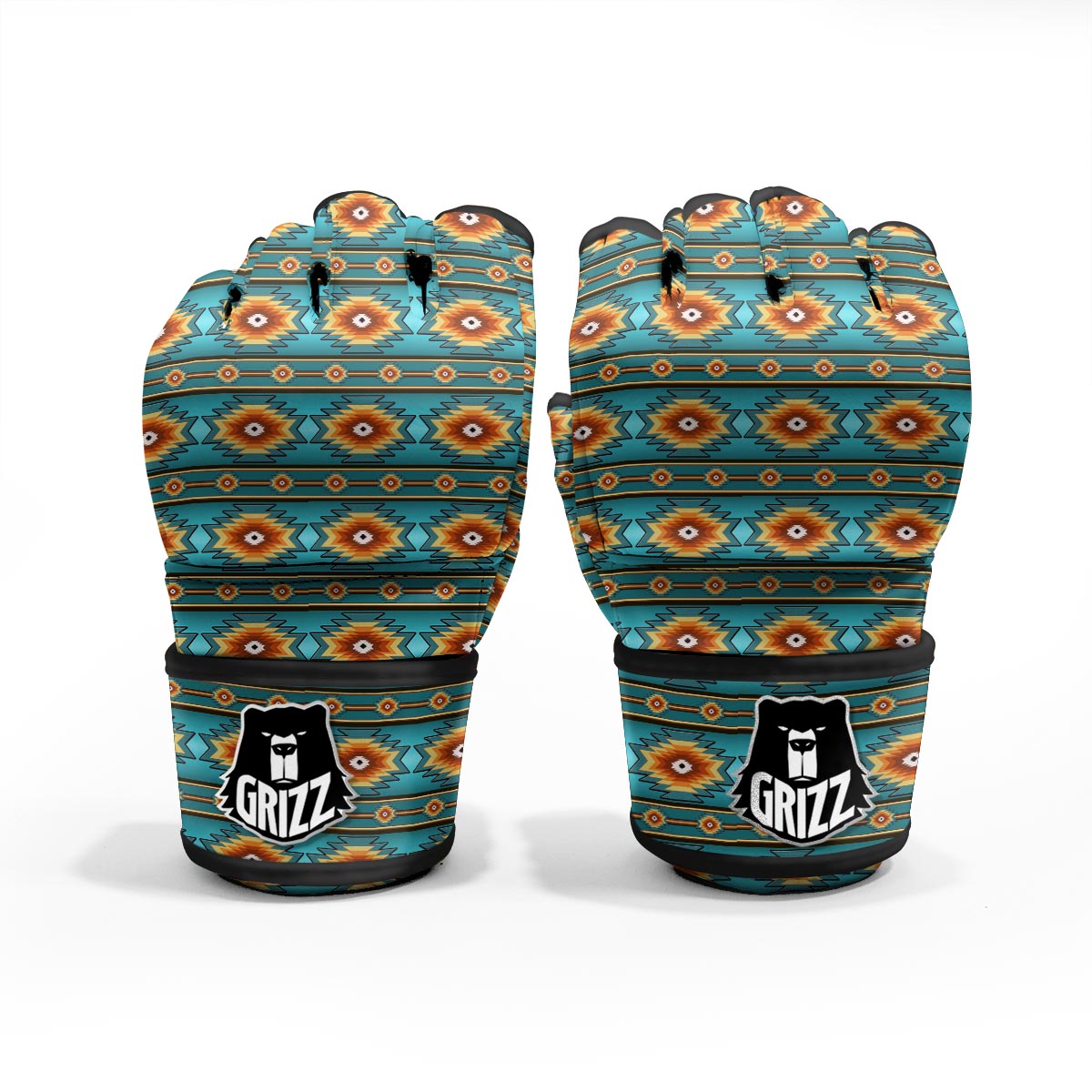 Navajo Teal Southwestern Print Pattern MMA Gloves-grizzshop