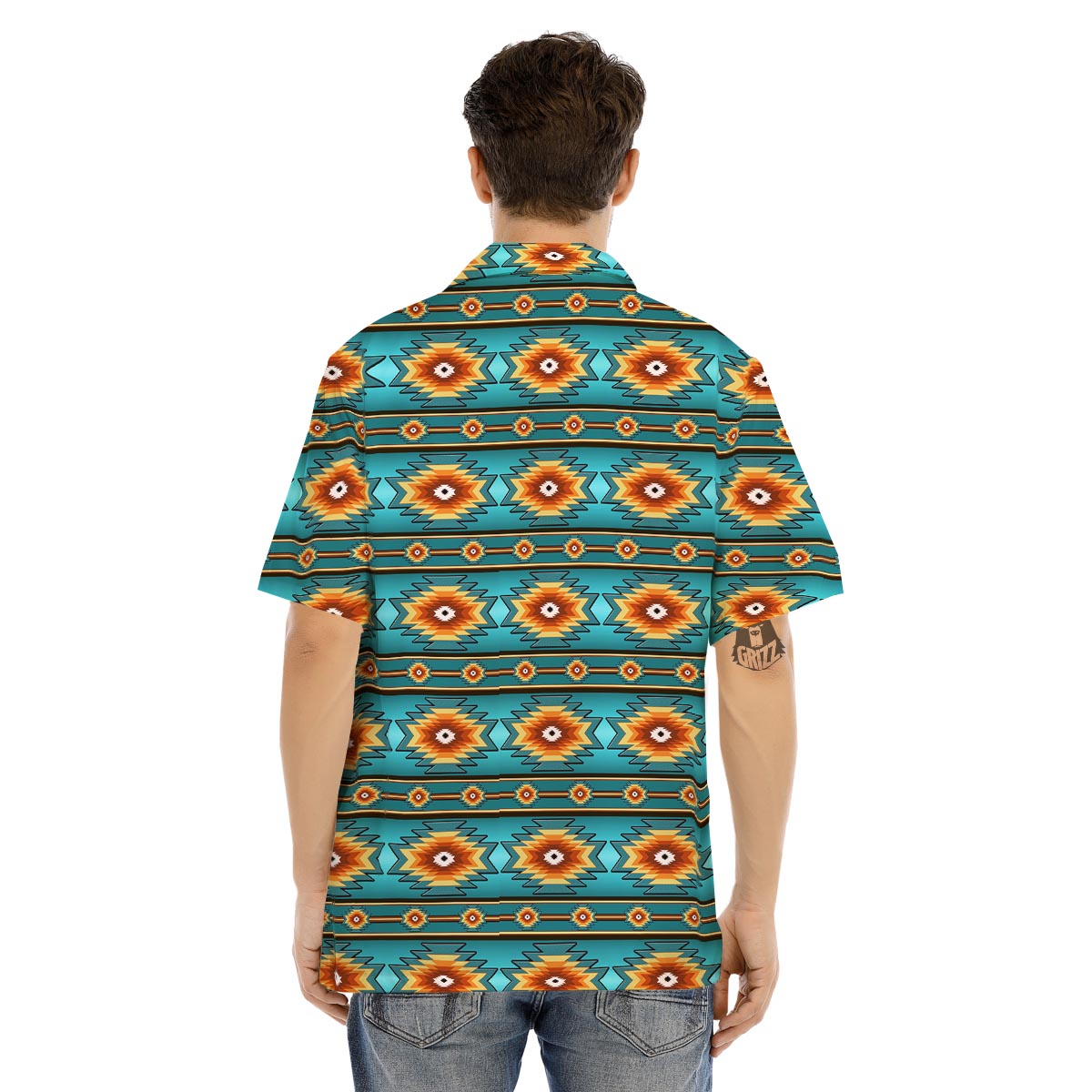 Navajo Teal Southwestern Print Pattern Men's Hawaiian Shirt-grizzshop