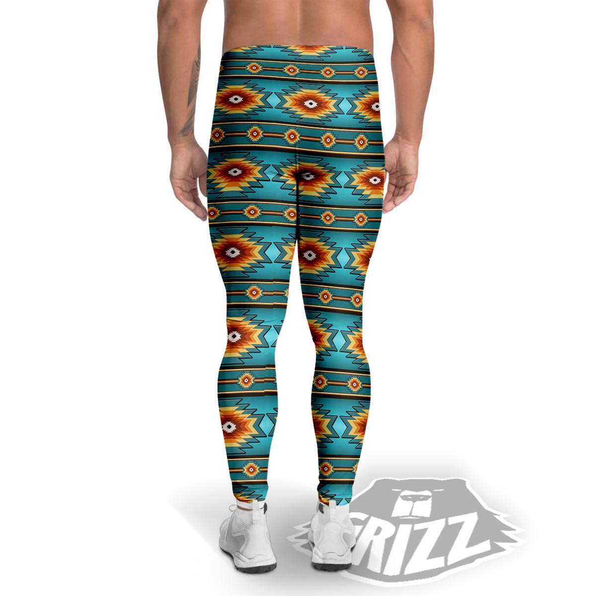 Navajo Teal Southwestern Print Pattern Men's Leggings-grizzshop