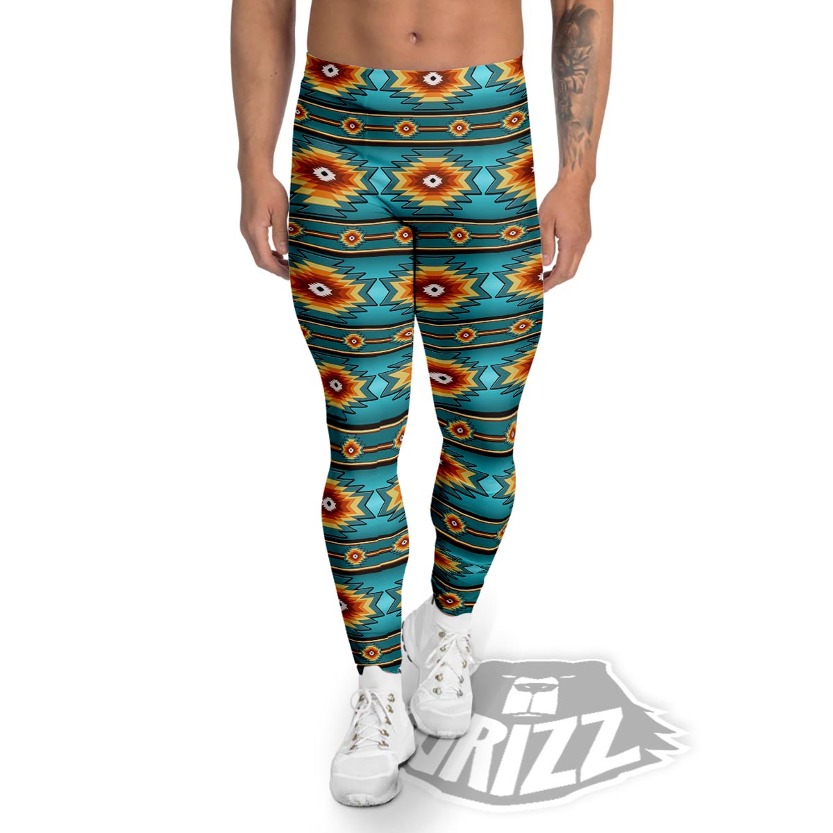 Navajo Teal Southwestern Print Pattern Men's Leggings-grizzshop