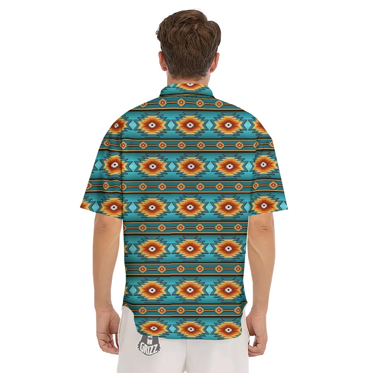 Navajo Teal Southwestern Print Pattern Men's Short Sleeve Shirts-grizzshop