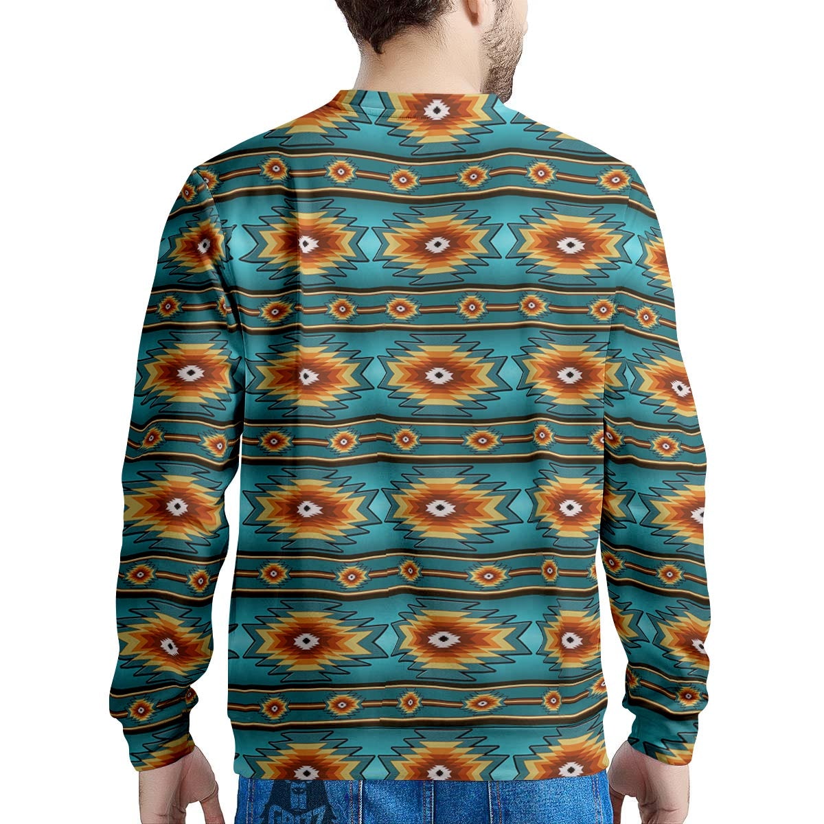 Navajo Teal Southwestern Print Pattern Men's Sweatshirt-grizzshop