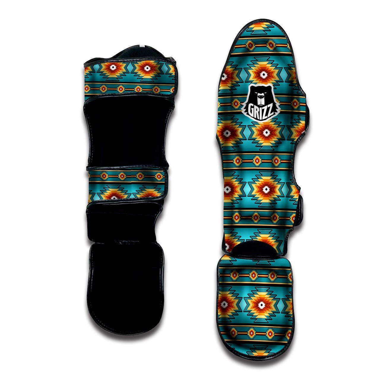 Navajo Teal Southwestern Print Pattern Muay Thai Shin Guards-grizzshop