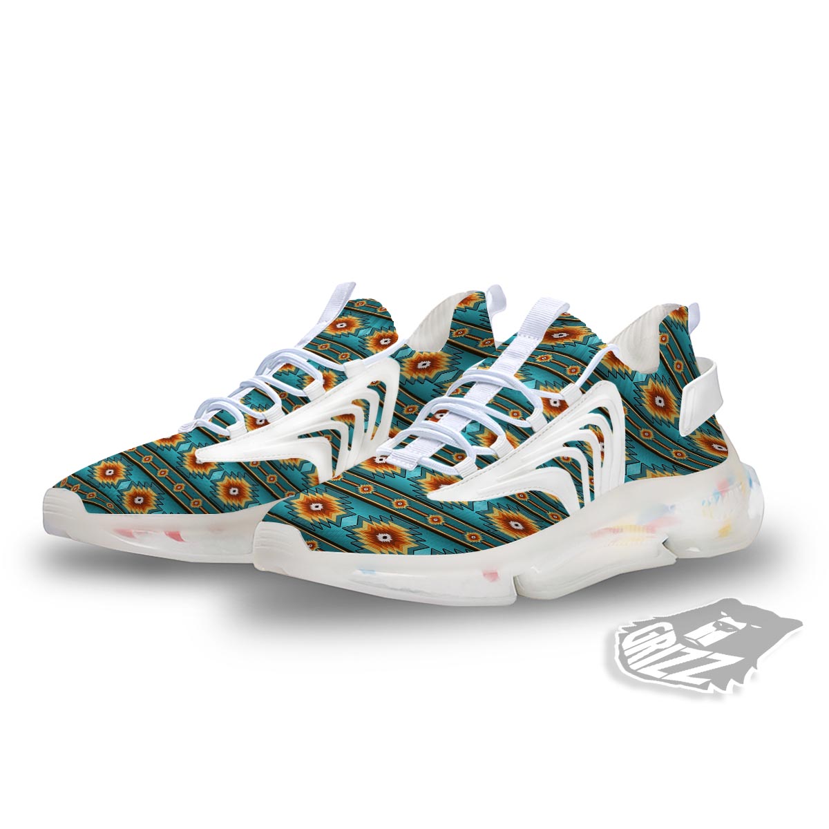 Navajo Teal Southwestern Print Pattern White Gym Shoes-grizzshop
