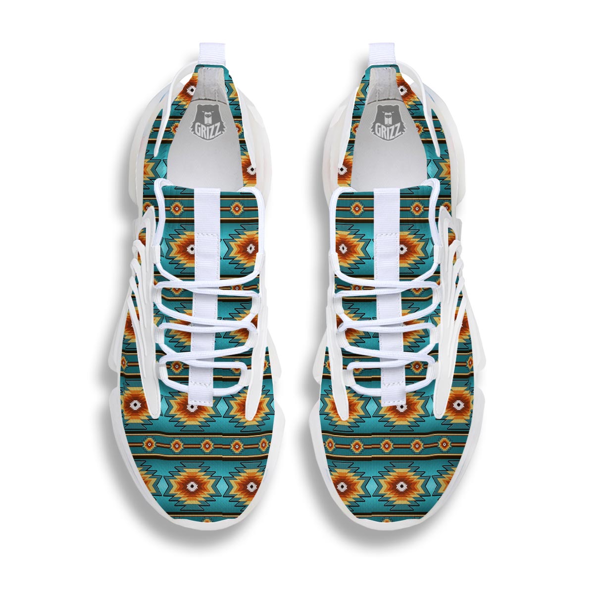 Navajo Teal Southwestern Print Pattern White Gym Shoes-grizzshop