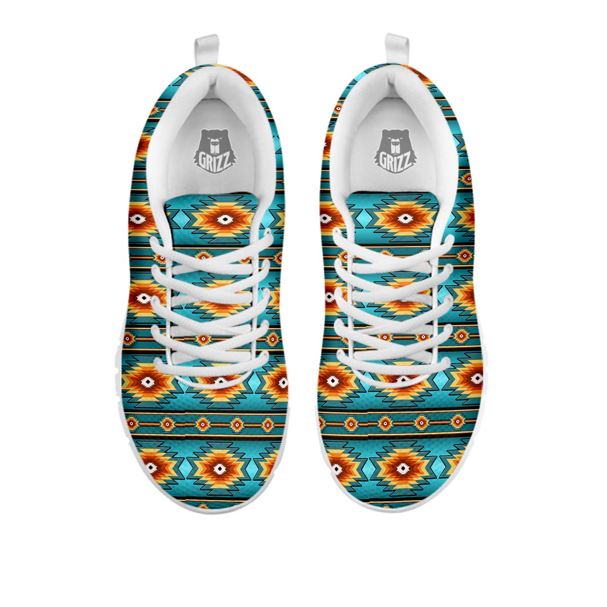 Navajo Teal Southwestern Print Pattern White Sneaker-grizzshop