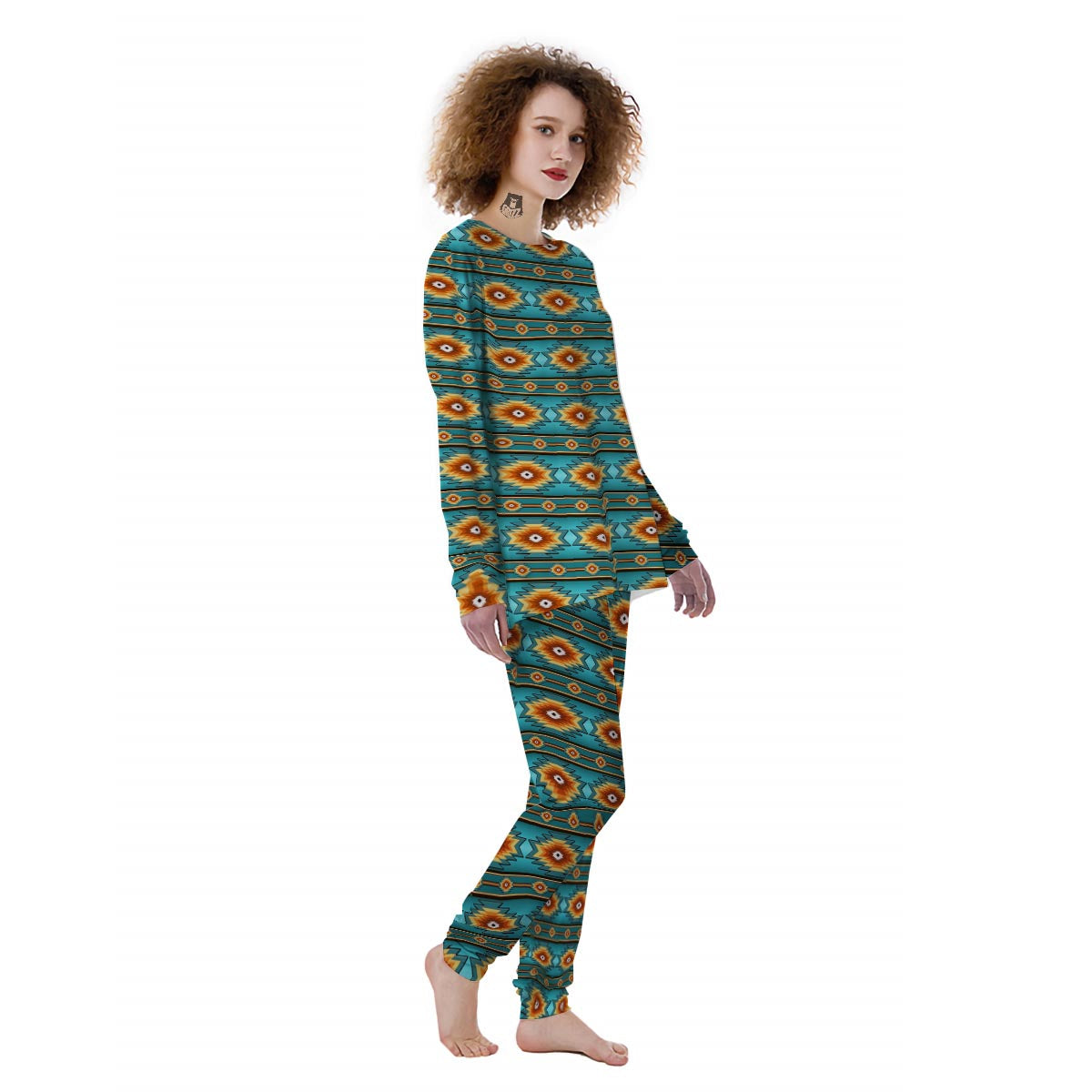 Navajo Teal Southwestern Print Pattern Women's Pajamas-grizzshop