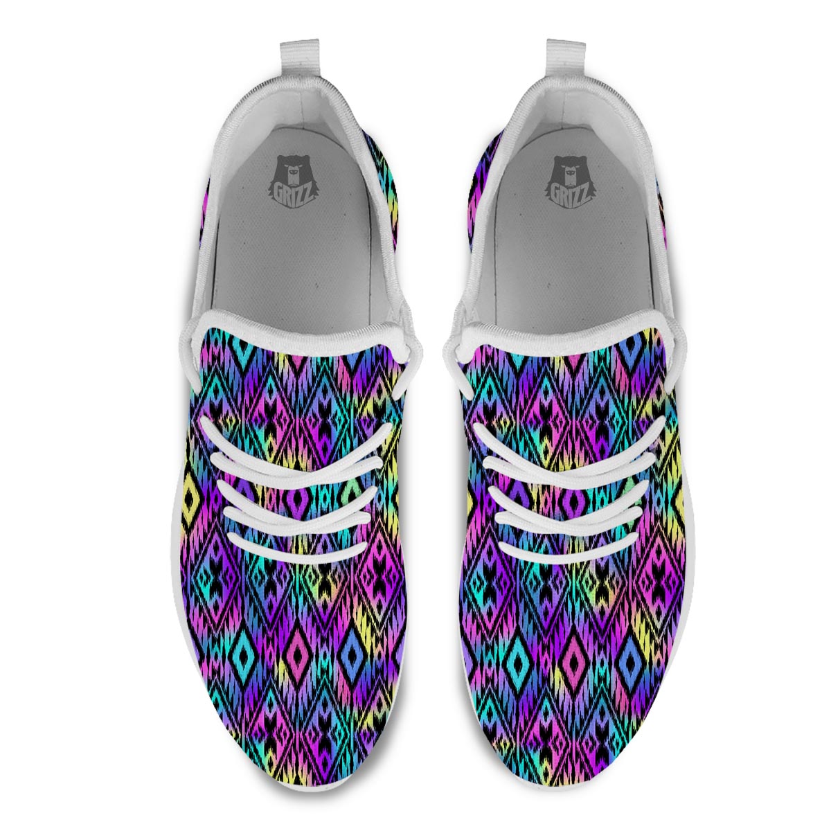 Navajo Triangle Ethnic Print Pattern White Athletic Shoes-grizzshop