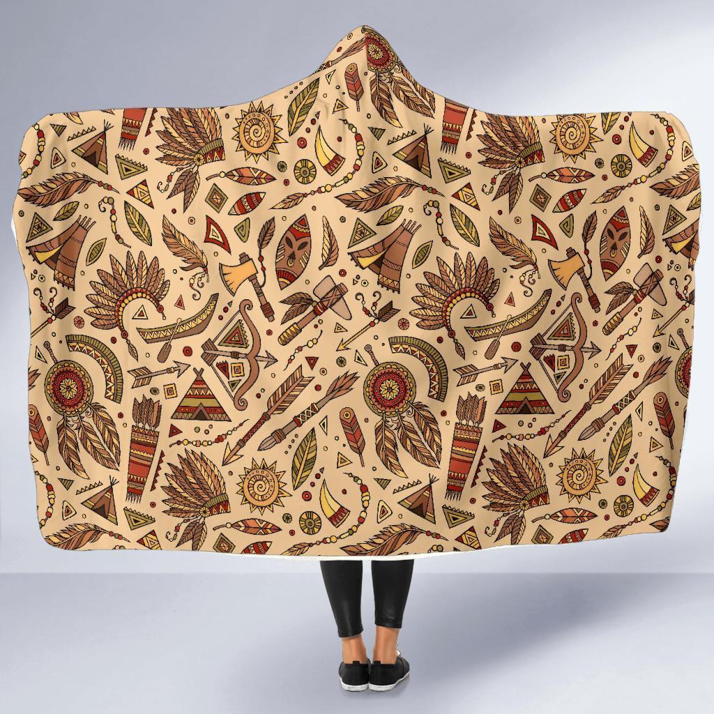 Navajo Tribal Aztec Native Indians American Print Hooded Blanket-grizzshop