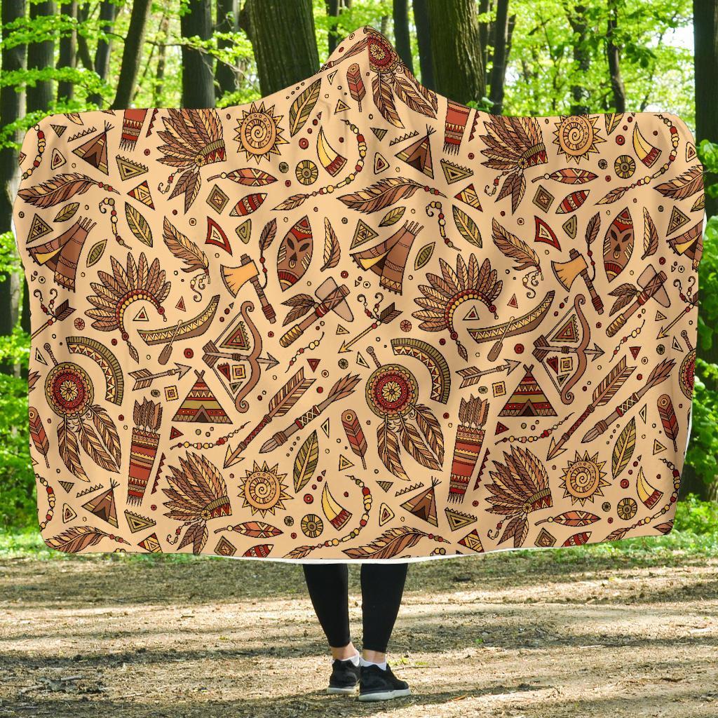 Navajo Tribal Aztec Native Indians American Print Hooded Blanket-grizzshop