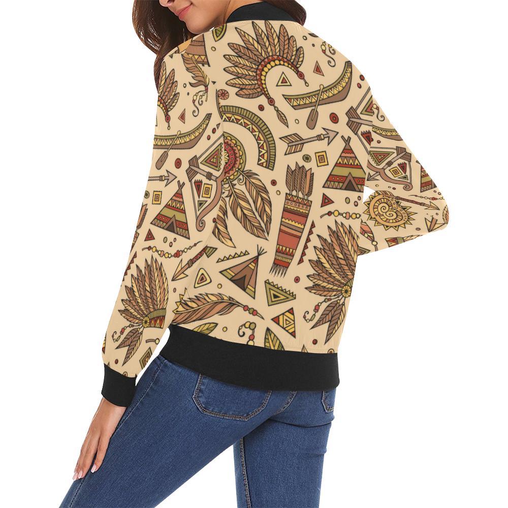 Navajo Tribal Aztec Native Indians American Print Women Casual Bomber Jacket-grizzshop