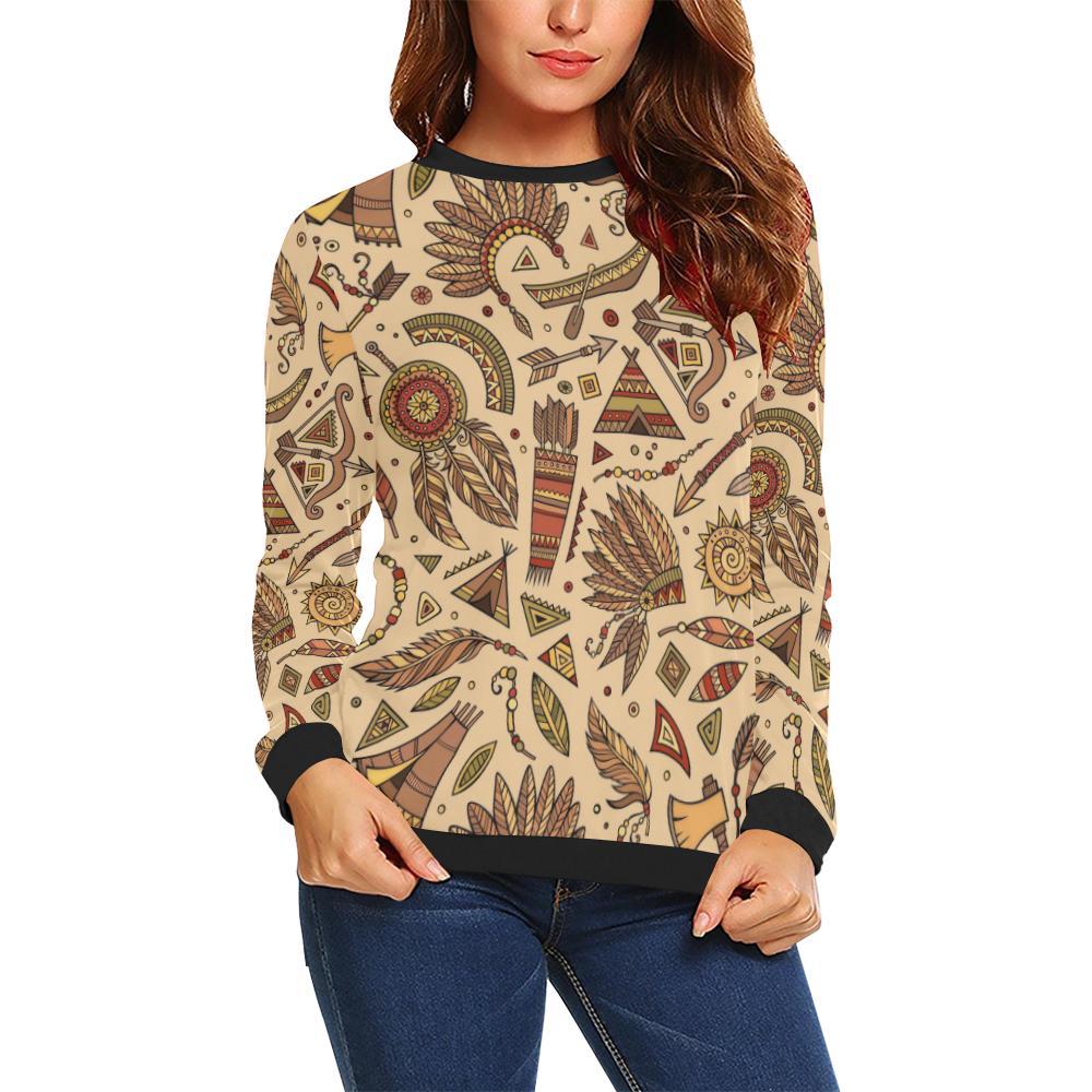 Navajo Tribal Aztec Native Indians American Print Women Crewneck Sweatshirt-grizzshop