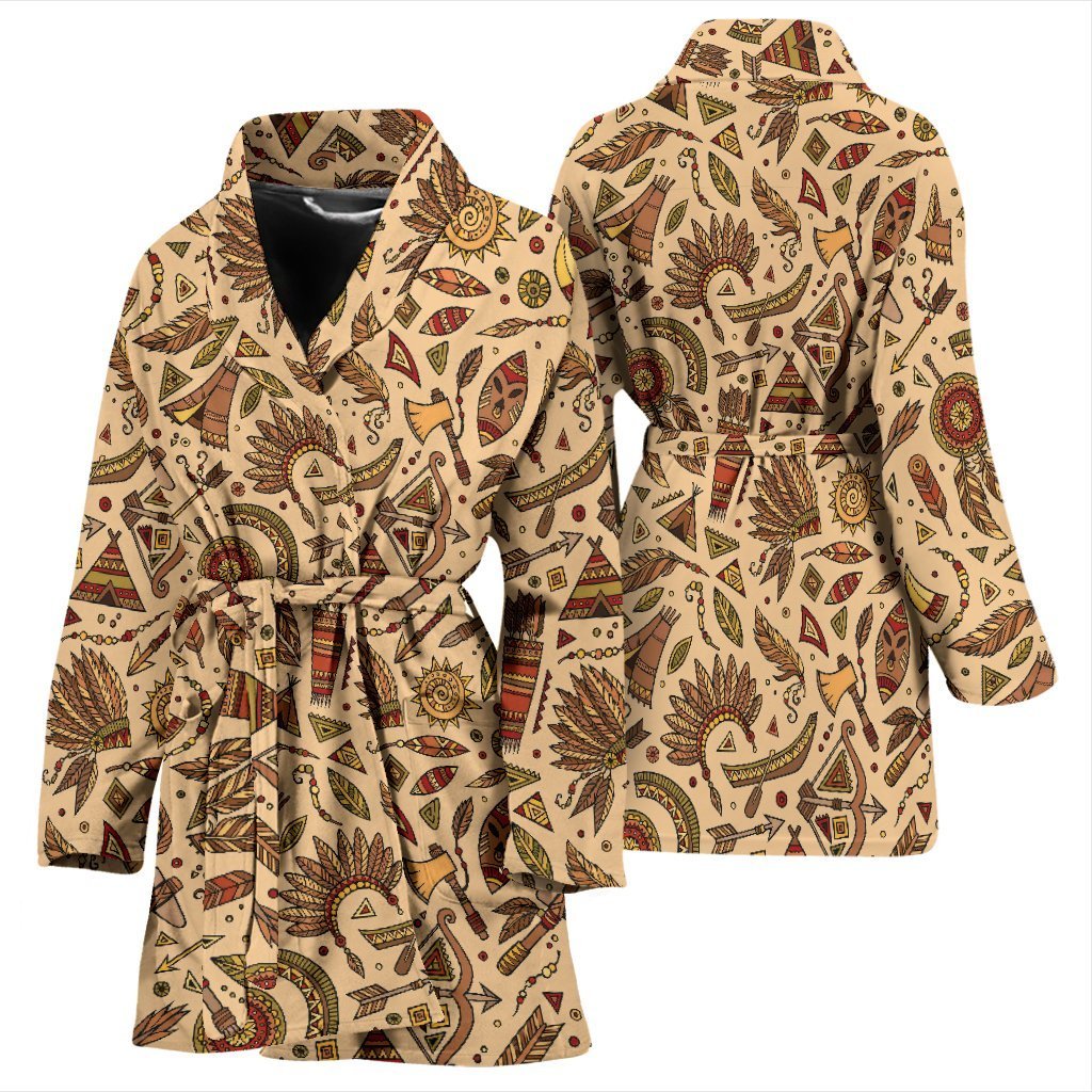 Navajo Tribal Aztec Native Indians American Print Women Long Robe-grizzshop