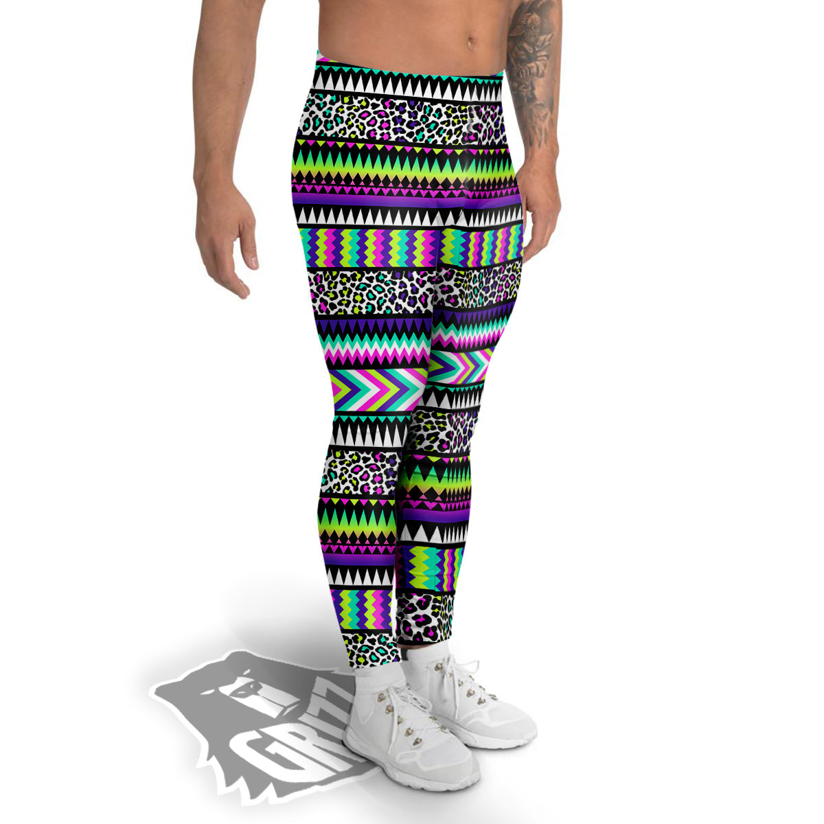 Navajo Tribal Colorful Leopard Print Men's Leggings-grizzshop