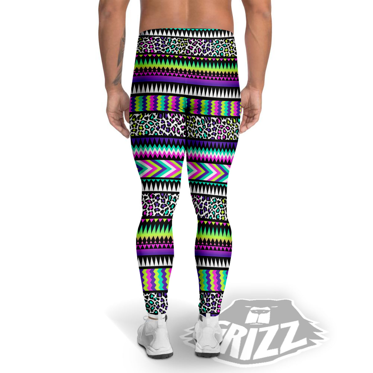 Navajo Tribal Colorful Leopard Print Men's Leggings-grizzshop