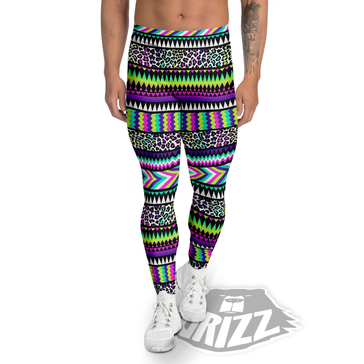 Navajo Tribal Colorful Leopard Print Men's Leggings-grizzshop