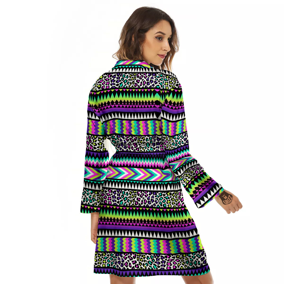 Navajo Tribal Colorful Leopard Print Women's Robe-grizzshop
